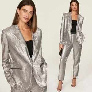 $465 ALL SAINTS LEIGH SEQUIN BLAZER in Silver Size 6